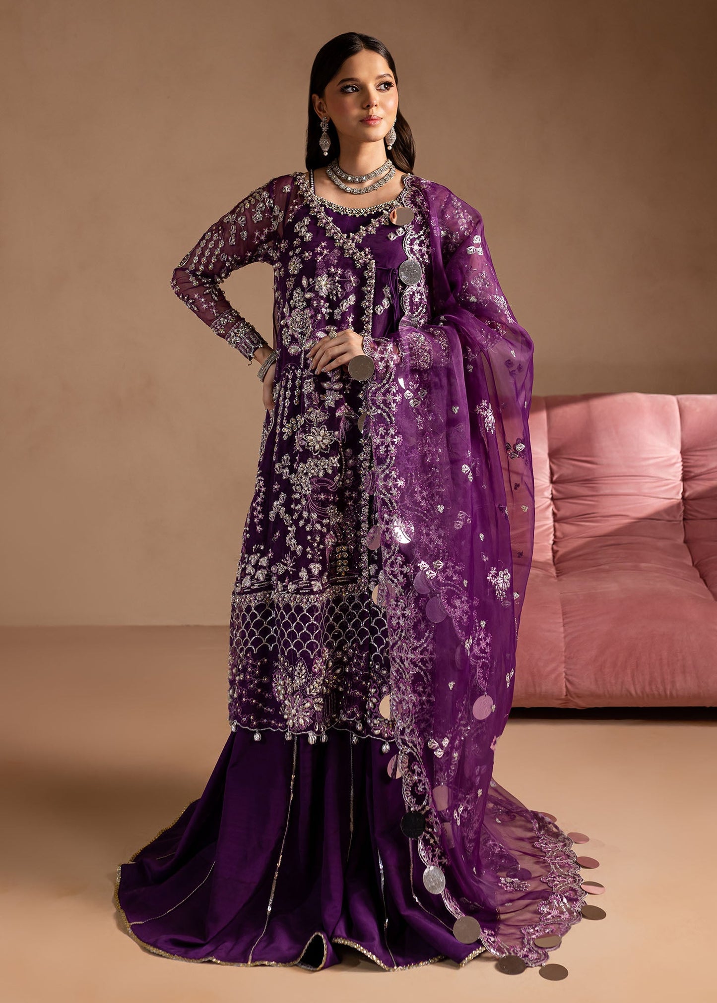 Lamhay by Maria Osama Khan Embroidered Organza 3Pc Suit - Sheesham