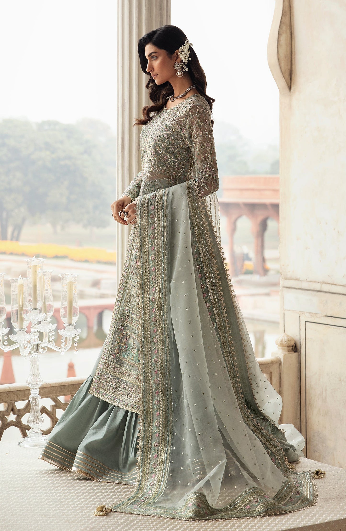 Zevk Afsanah Luxury Embroidered Organza 3Pc Suit - Akks