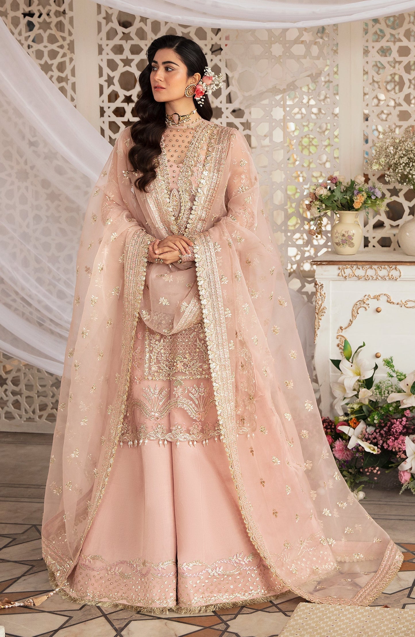 Zevk Afsanah Luxury Embroidered Net 3Pc Suit - Mushq