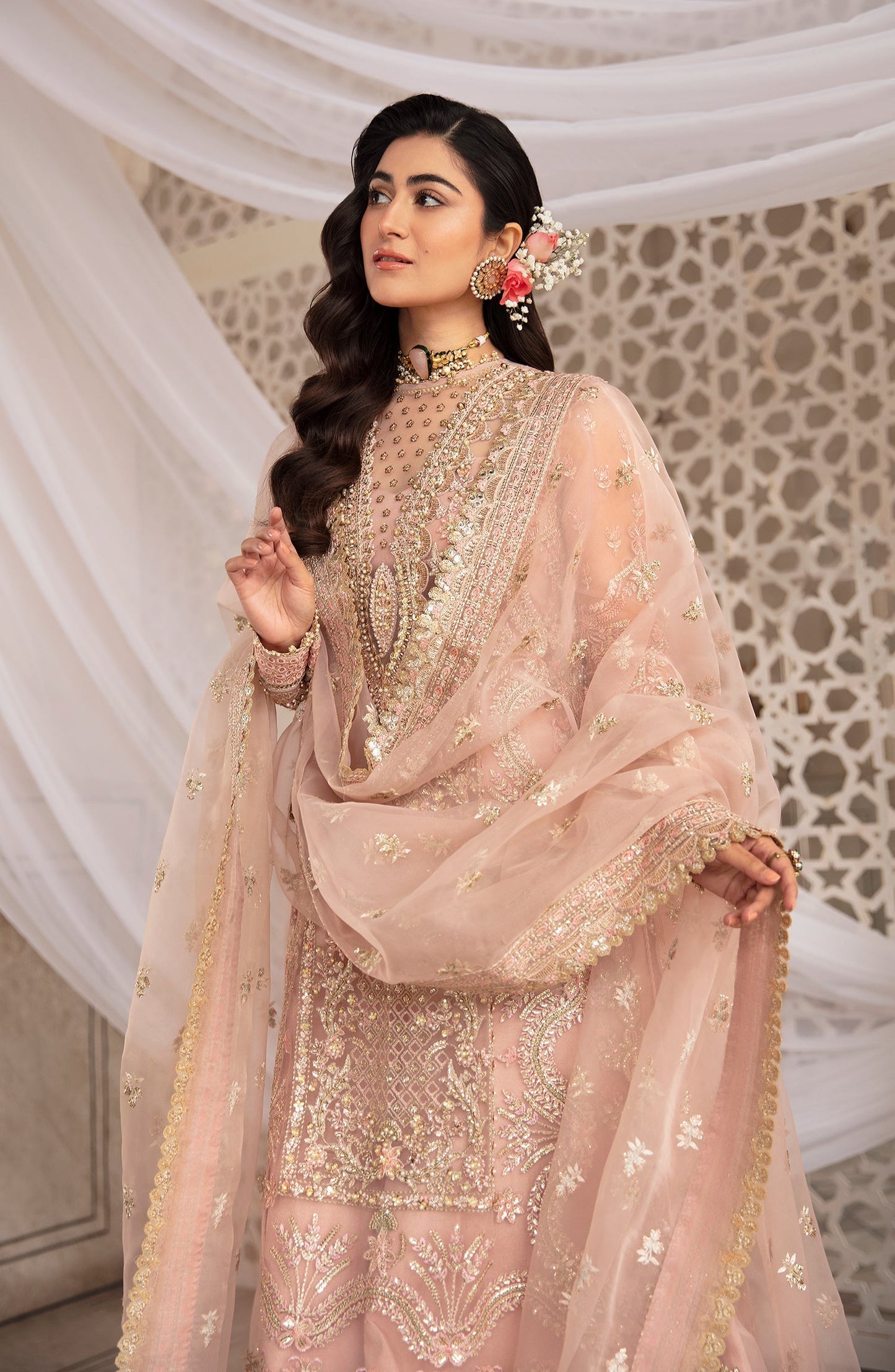 Zevk Afsanah Luxury Embroidered Net 3Pc Suit - Mushq