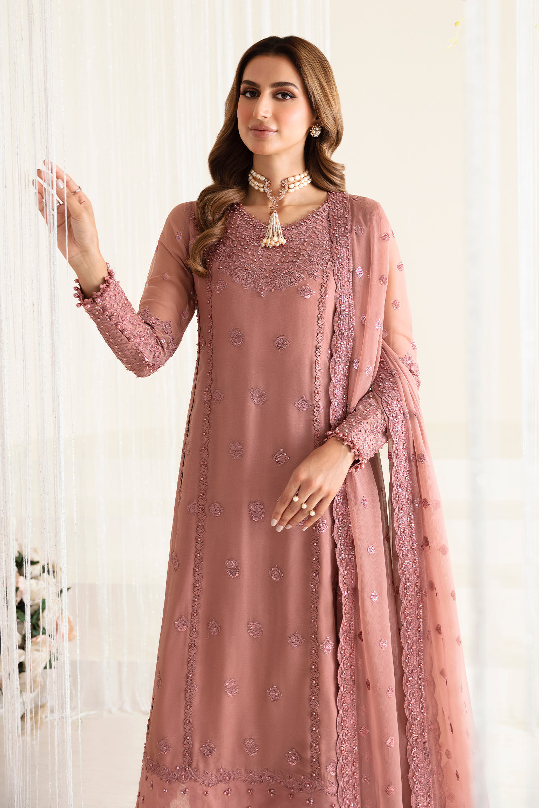 Alizeh Fashion Reena Handcrafted Chiffon 3Pc Suit AF-HM-4016-Crimson