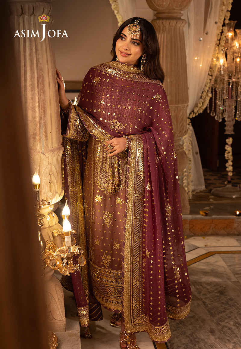 Shehnai by Asim Jofa Embroidered Chiffon Unstitched 3Pc Suit AJSH-17 - Riwayat-e-khas