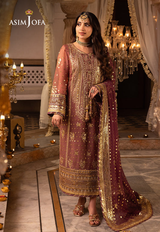 Shehnai by Asim Jofa Embroidered Chiffon Unstitched 3Pc Suit AJSH-17 - Riwayat-e-khas