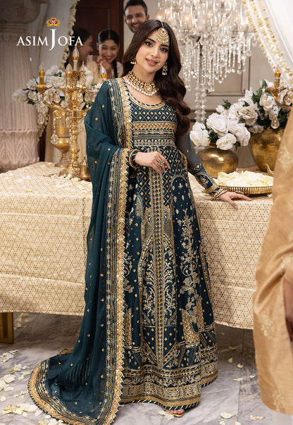 Shehnai by Asim Jofa Embroidered Chiffon Unstitched 3Pc Suit AJSH-18 - Riwayat-e-khas