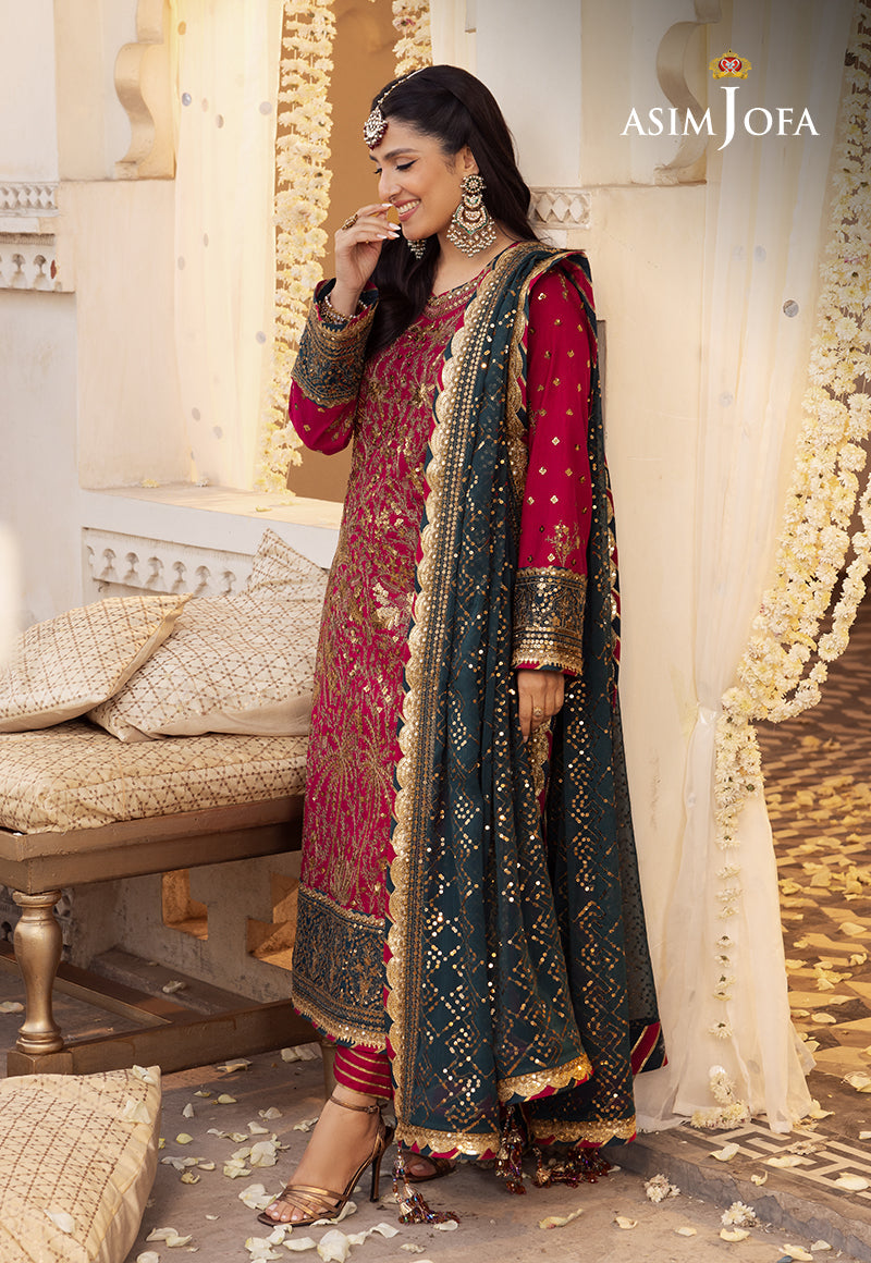 Shehnai by Asim Jofa Embroidered Chiffon Unstitched 3Pc Suit AJSH-19 - Riwayat-e-khas