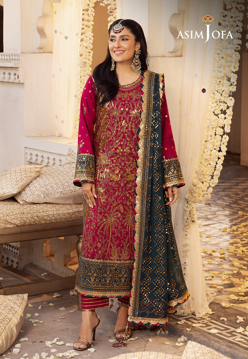 Shehnai by Asim Jofa Embroidered Chiffon Unstitched 3Pc Suit AJSH-19 - Riwayat-e-khas