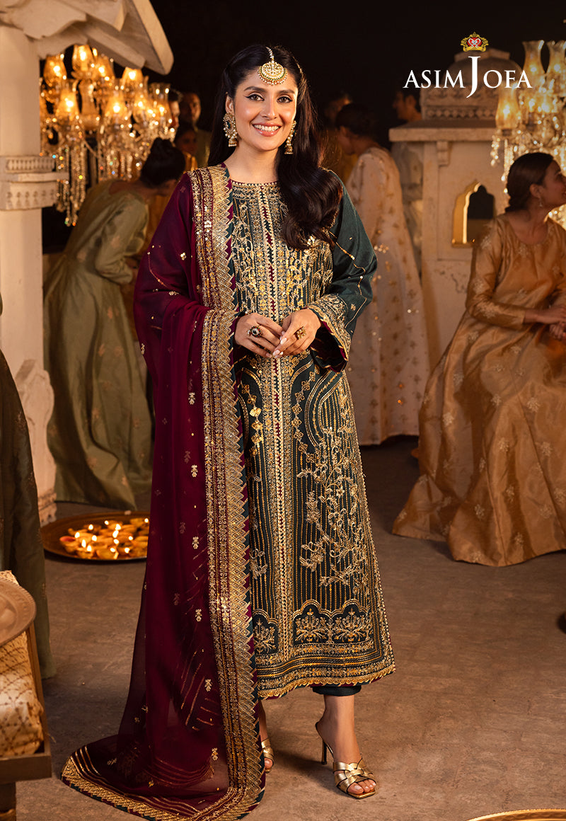 Shehnai by Asim Jofa Embroidered Chiffon Unstitched 3Pc Suit AJSH-20 - Riwayat-e-khas