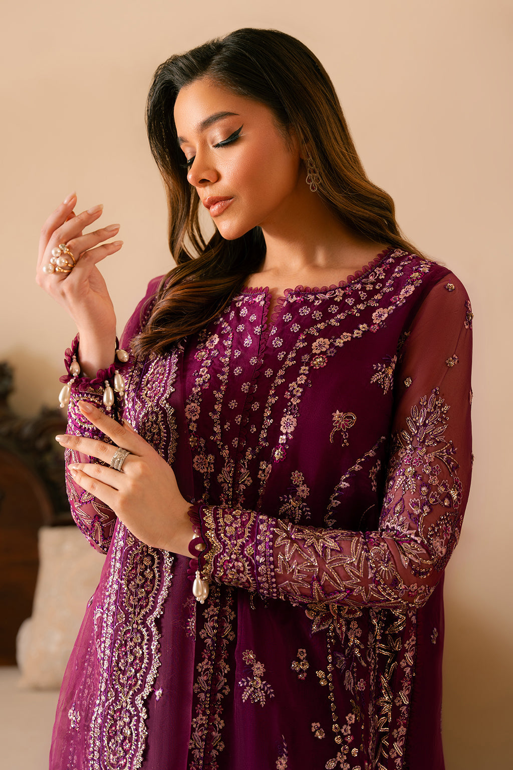 Solene by Ayzel Embroidered Organza 3Pc Suit D-02 HONORA