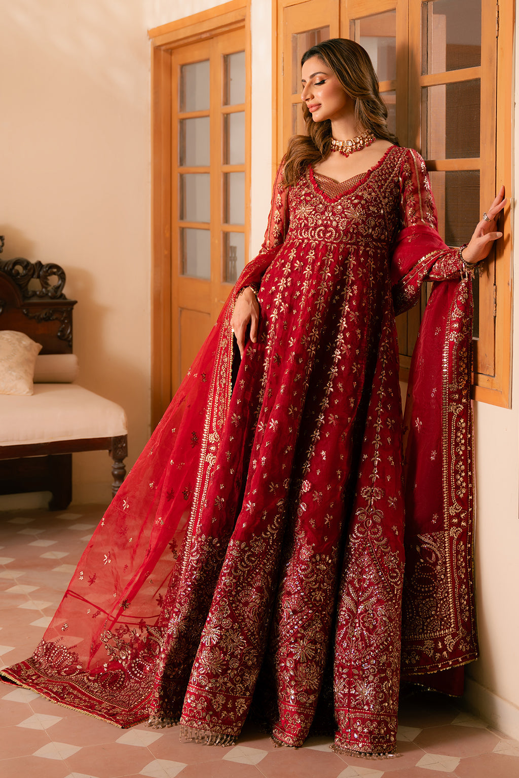 Solene by Ayzel Embroidered Organza 3Pc Suit D-04 ROSE