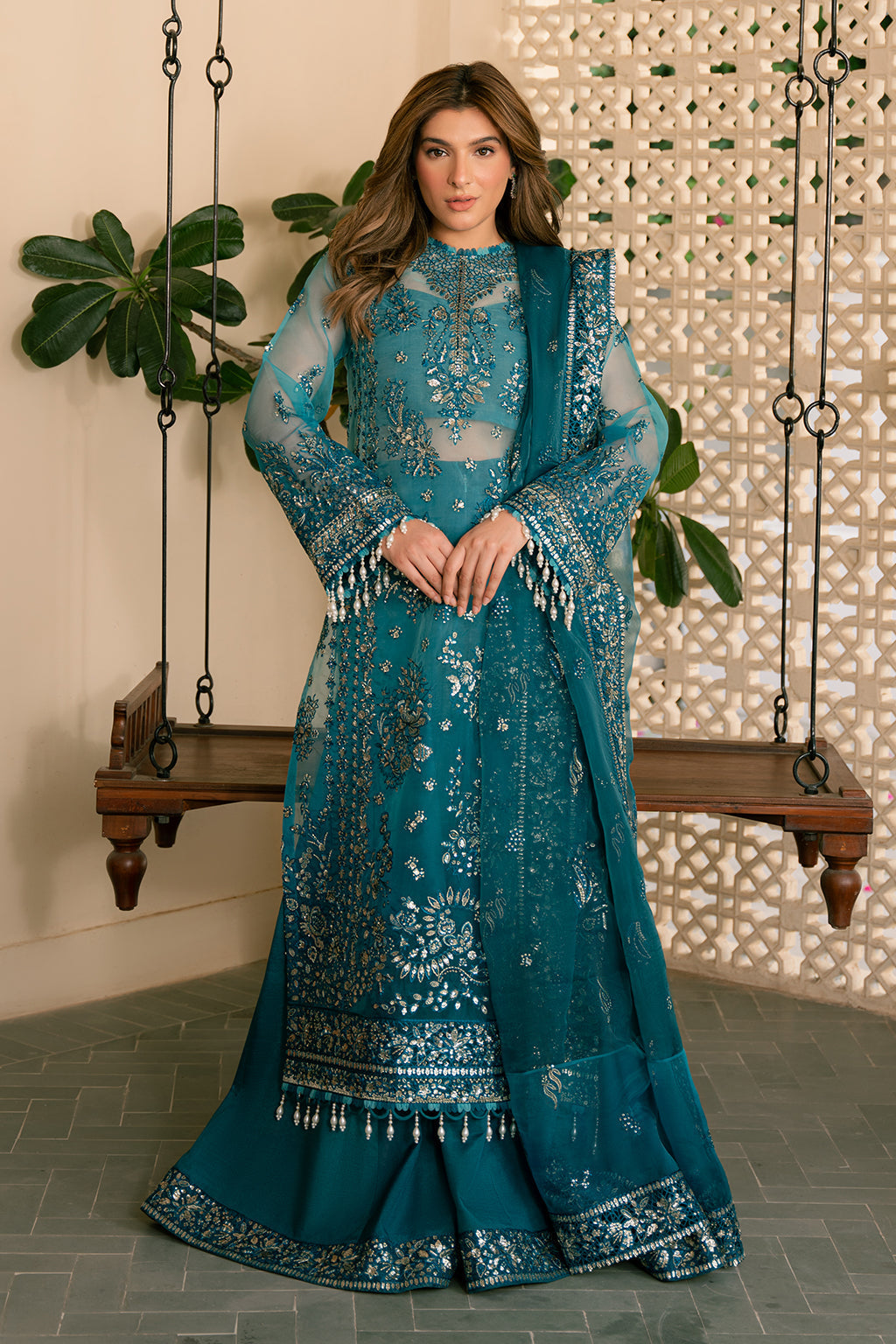 Solene by Ayzel Embroidered Organza 3Pc Suit D-10 LILA