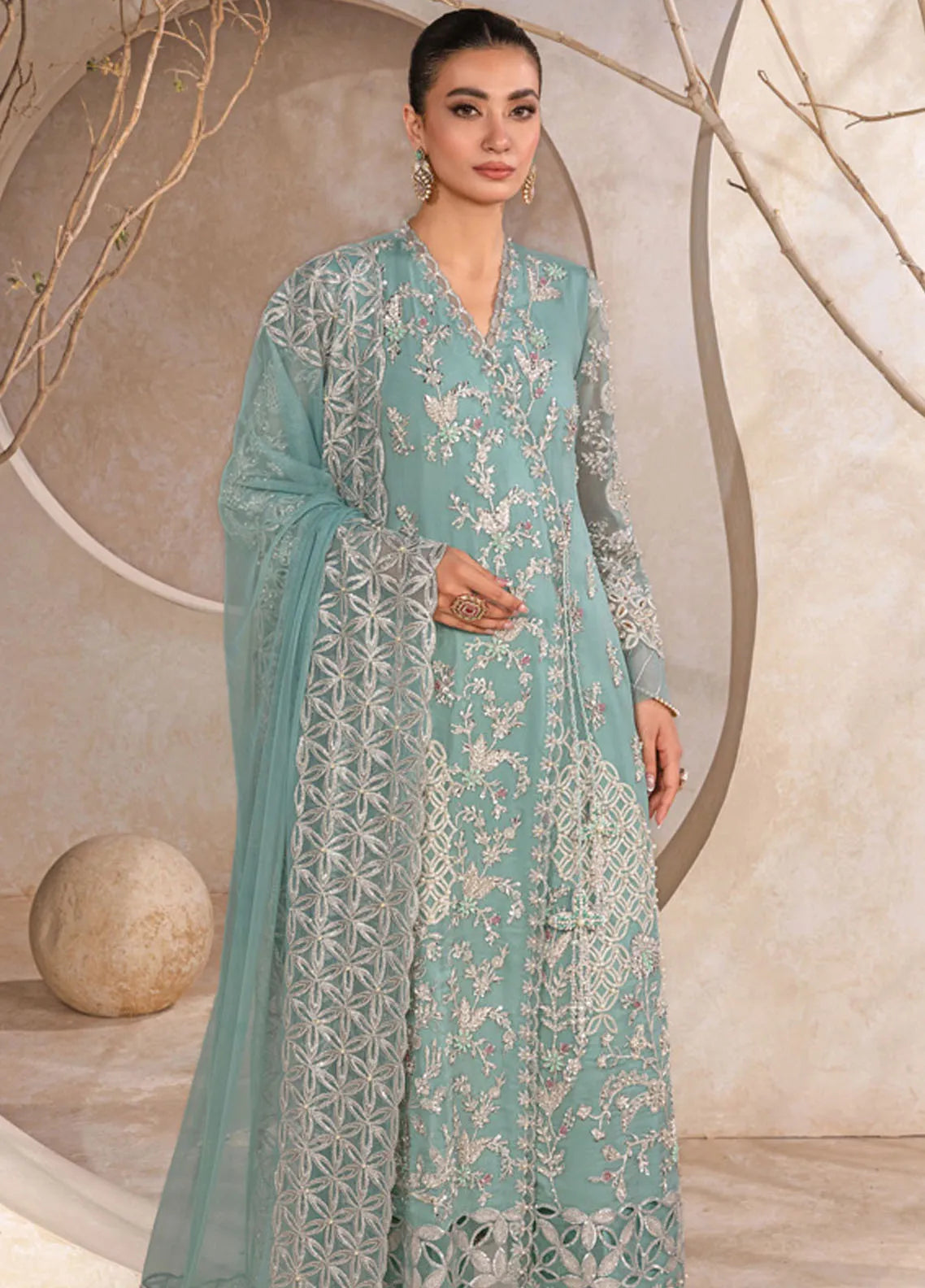 Rang Rasiya Chatoyer Embroidered Chiffon 3Pc Suit D-04 Firuzeh