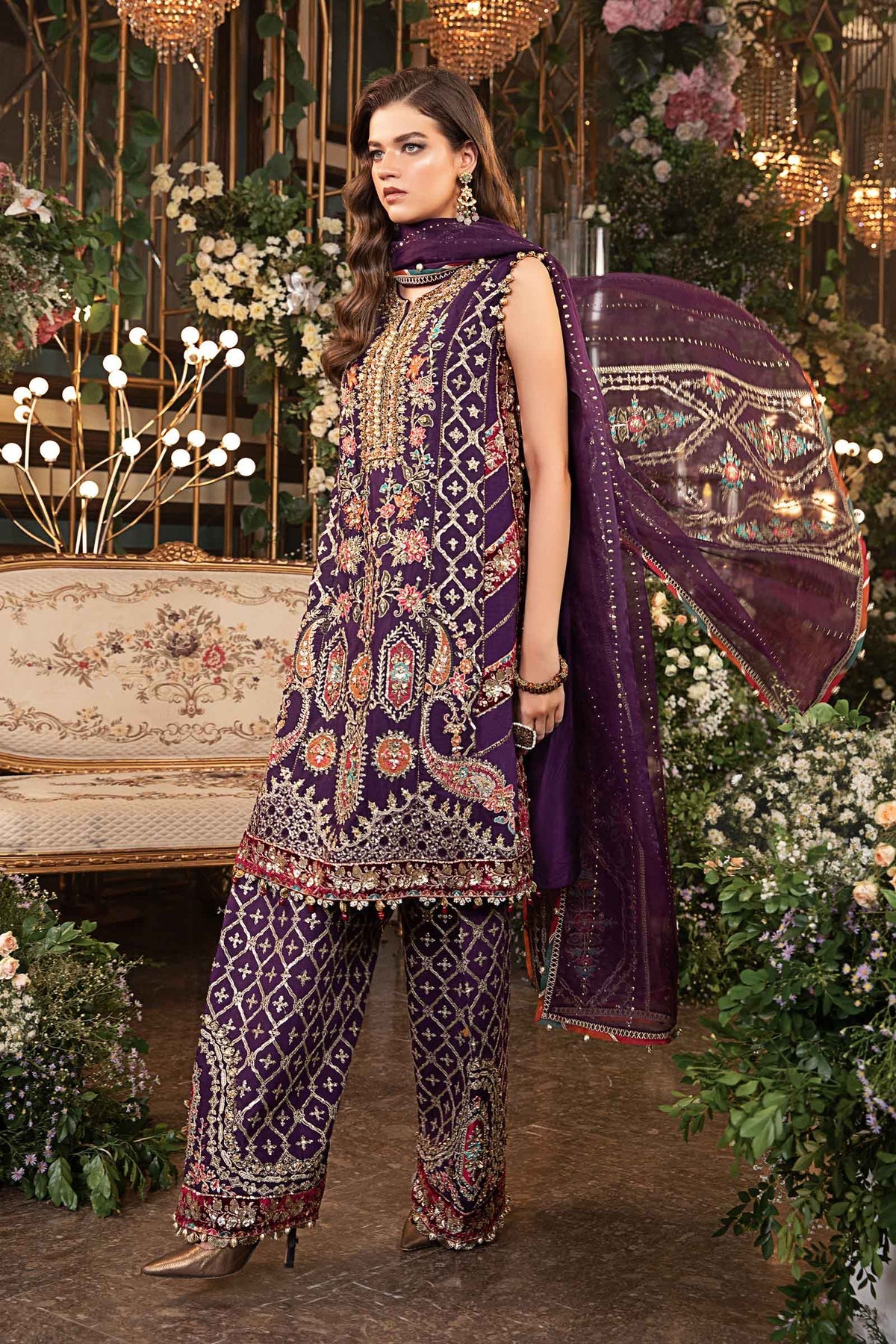 MARIA B__3 Piece Embroidered Raw Silk Suit | BD-2903