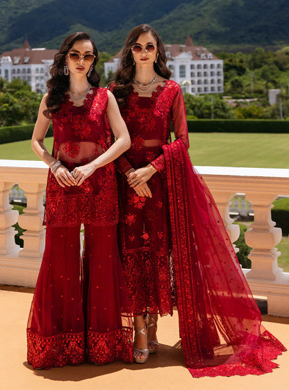 Zainab Chottani Embroidered Organza 3Pc Suit D-09 Ruby Luxe