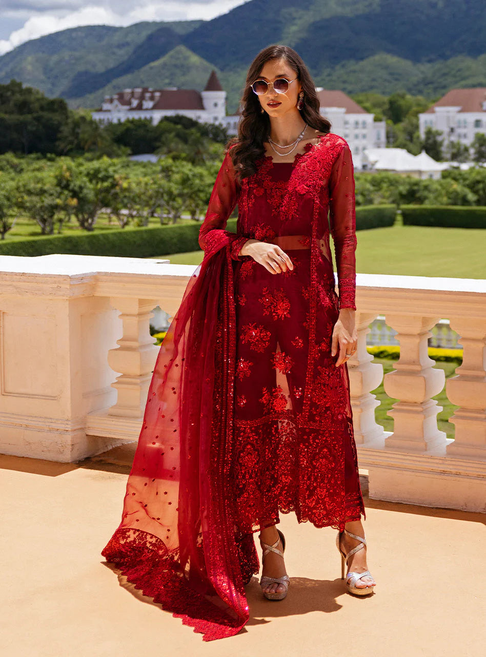 Zainab Chottani Embroidered Organza 3Pc Suit D-09 Ruby Luxe