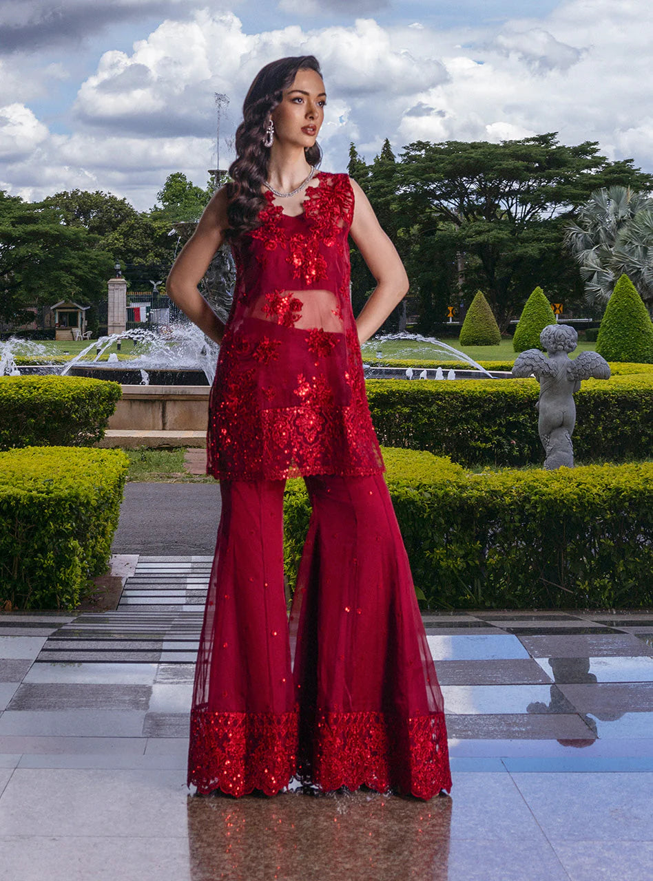 Zainab Chottani Embroidered Organza 3Pc Suit D-09 Ruby Luxe