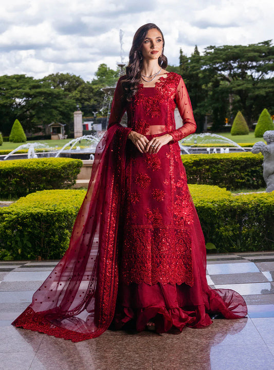 Zainab Chottani Embroidered Organza 3Pc Suit D-09 Ruby Luxe