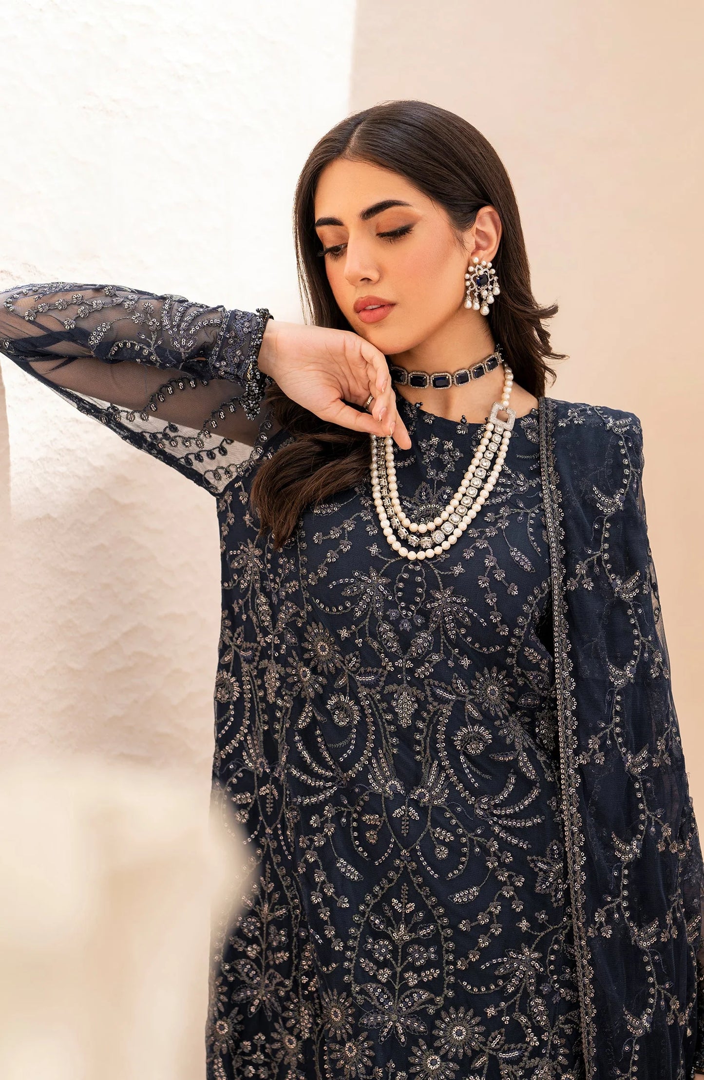 Maheer by Zarif Sequins Embroidered Net 3Pc Suit ZMU-02 ILANA