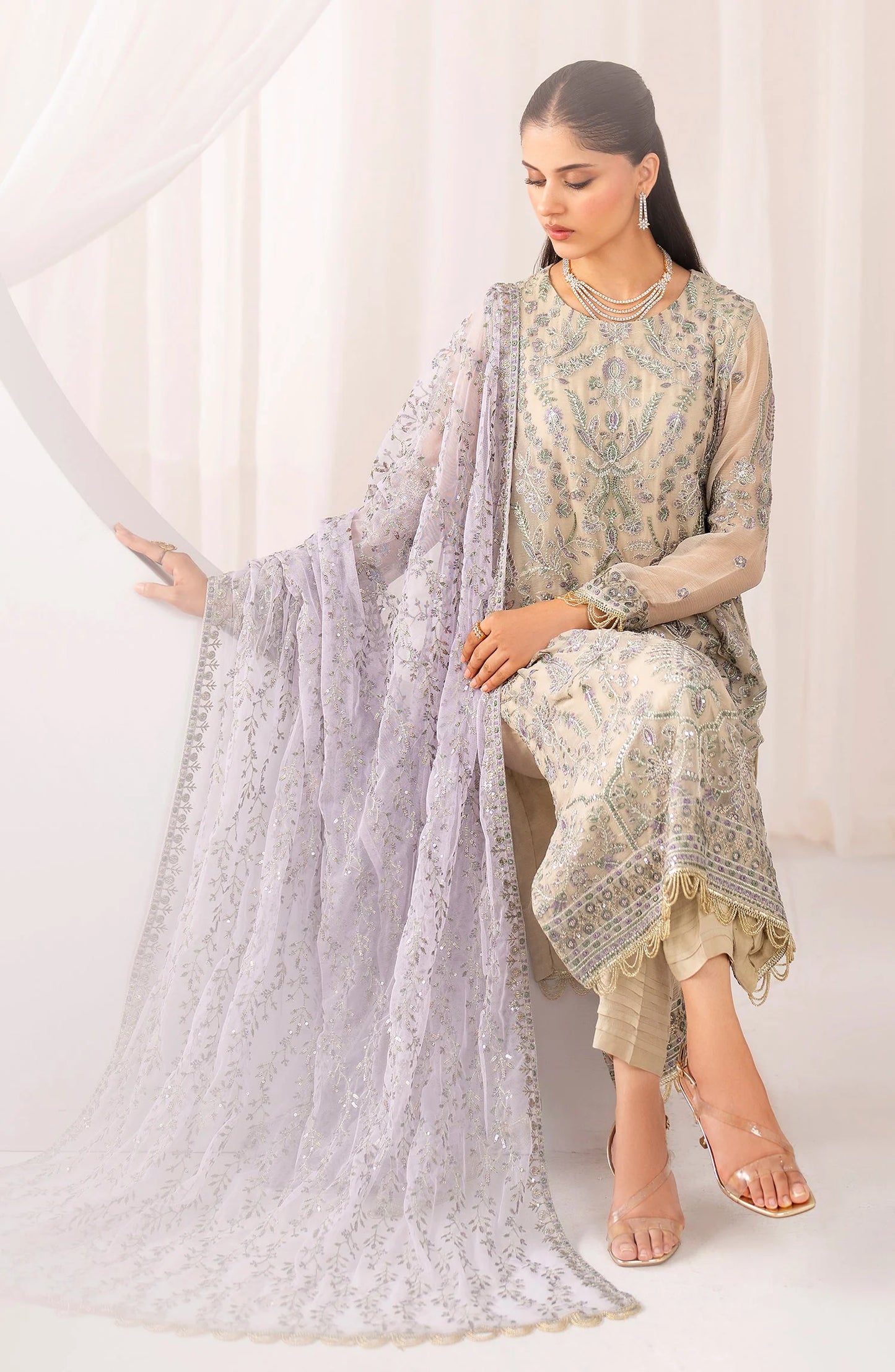 Maheer by Zarif Sequins Embroidered Chiffon 3Pc Suit ZMU-08 AFSANAH