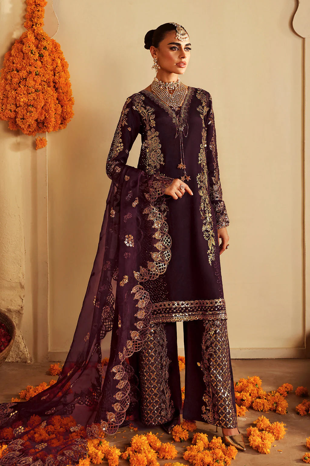 Shagna Premium Embroidered Raw Silk 3Pc Suit S-06 Khusbhu