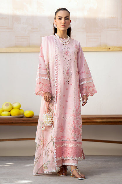 Saad Shaikh Luxe Embroidered Lawn 3Pc Suit - Pink Oasis