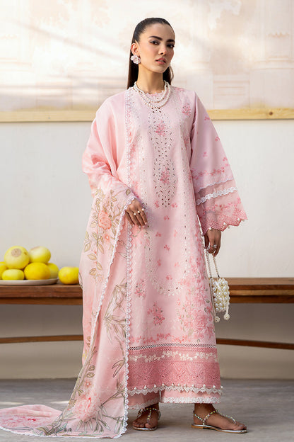 Saad Shaikh Luxe Embroidered Lawn 3Pc Suit - Pink Oasis