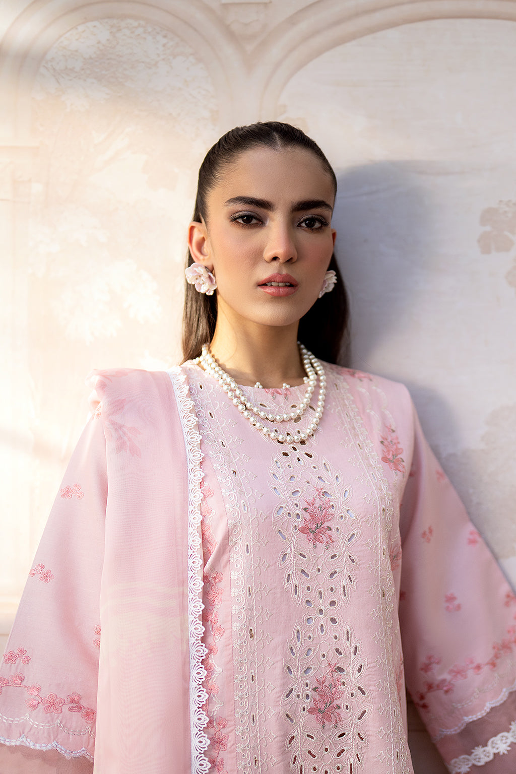 Saad Shaikh Luxe Embroidered Lawn 3Pc Suit - Pink Oasis