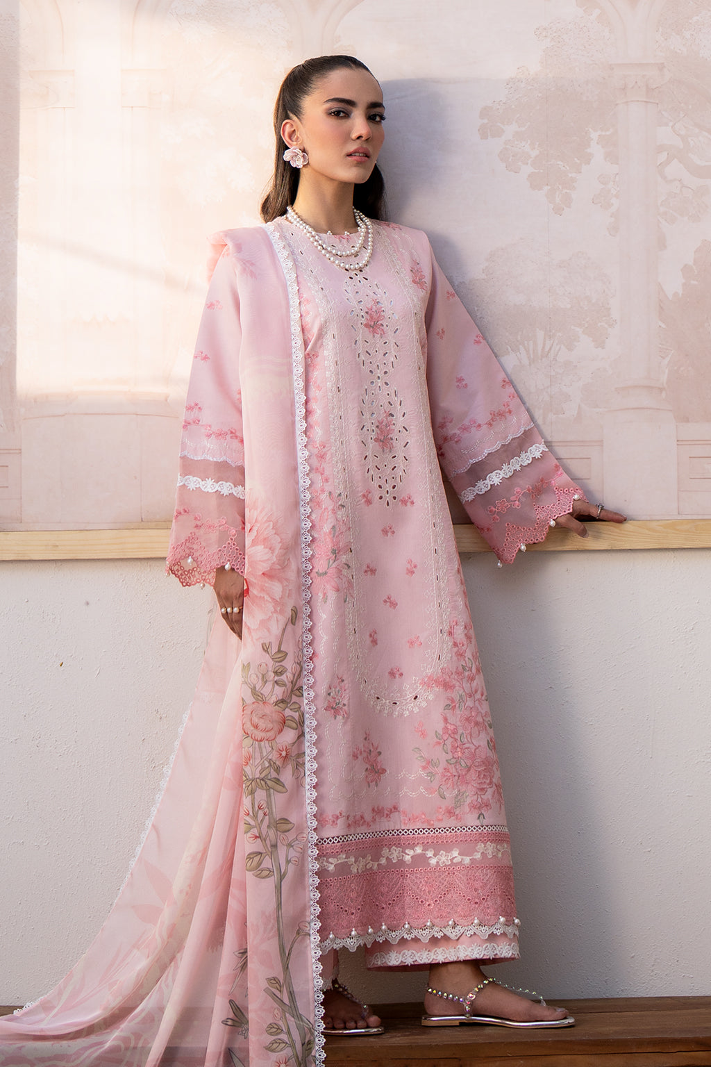 Saad Shaikh Luxe Embroidered Lawn 3Pc Suit - Pink Oasis