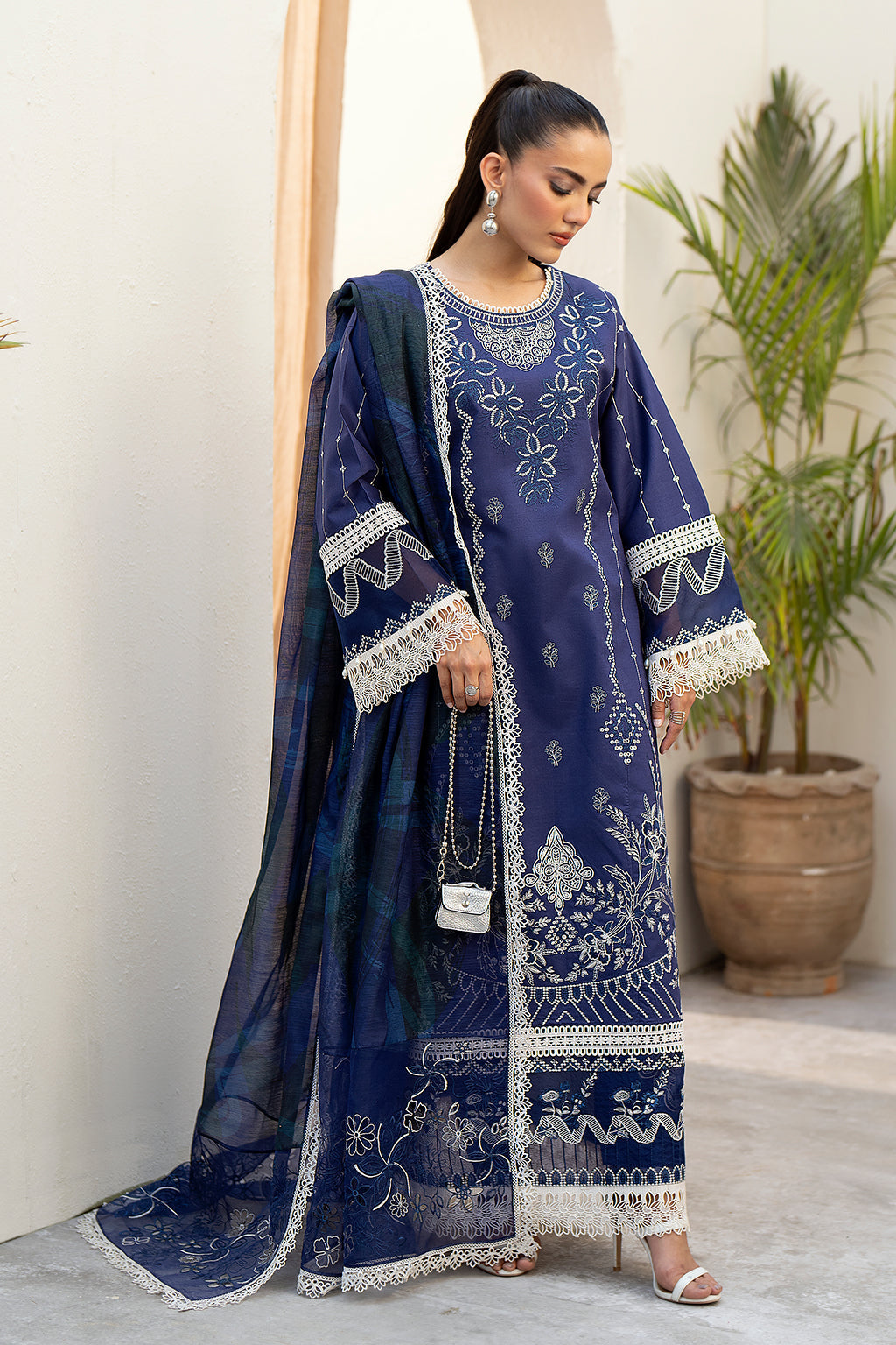 Saad Shaikh Luxe Embroidered Lawn 3Pc Suit - Tawny