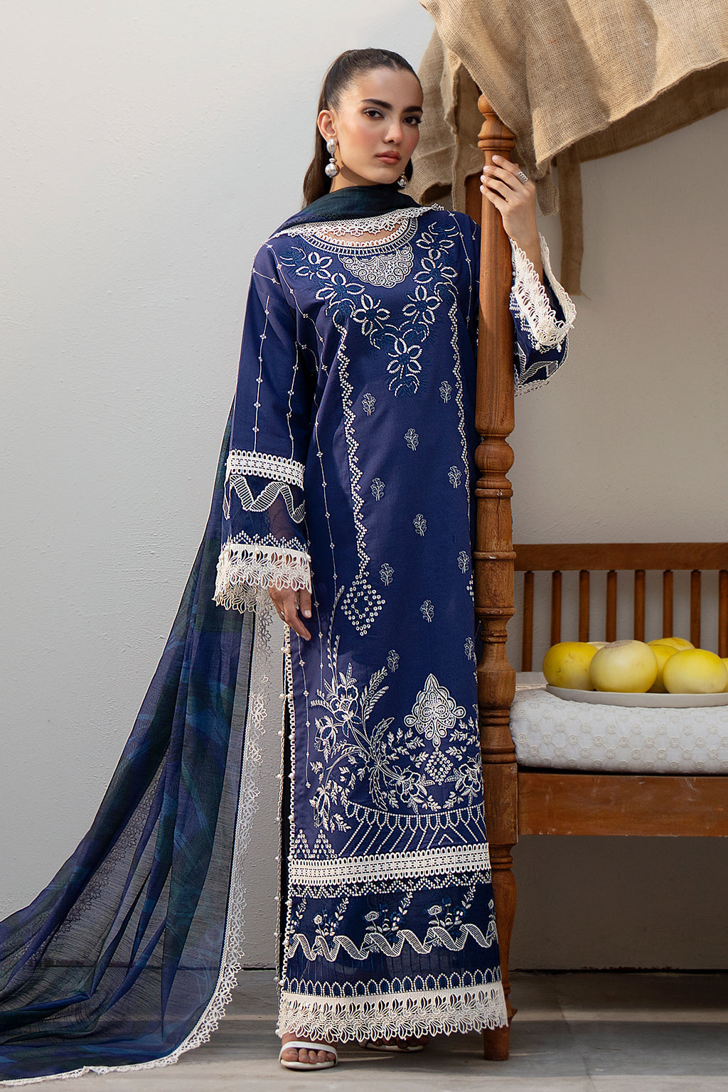 Saad Shaikh Luxe Embroidered Lawn 3Pc Suit - Tawny