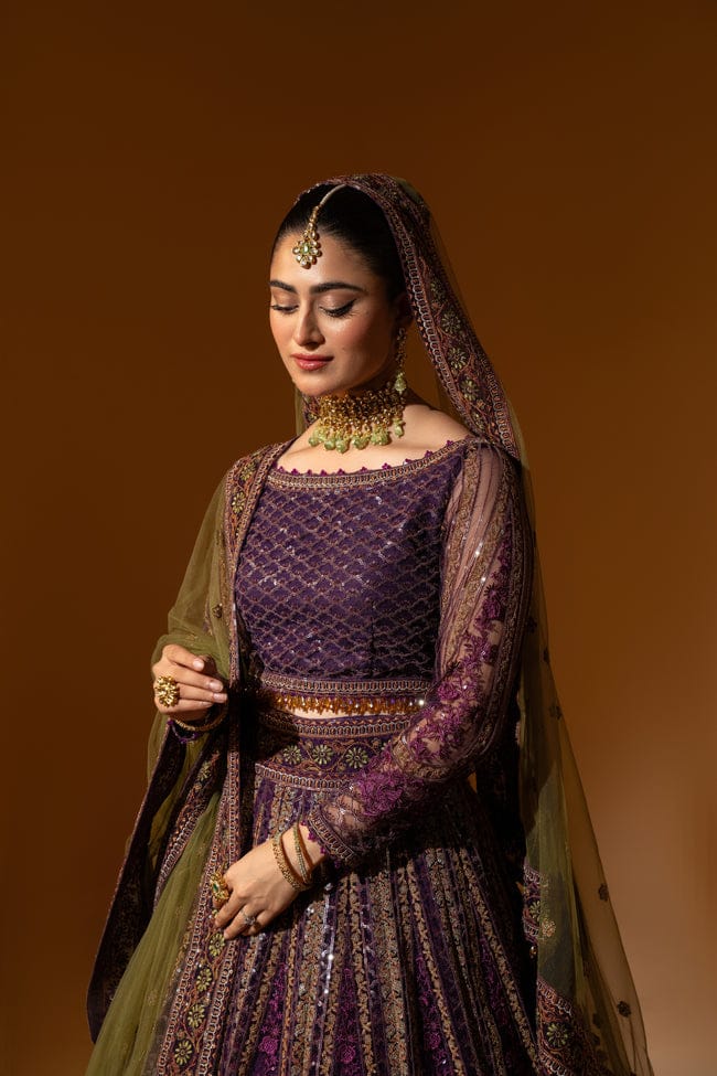 Hemstitch Wedding Formal Net 3Pc Suit WDU-05 Rani - Riwayat-e-khas