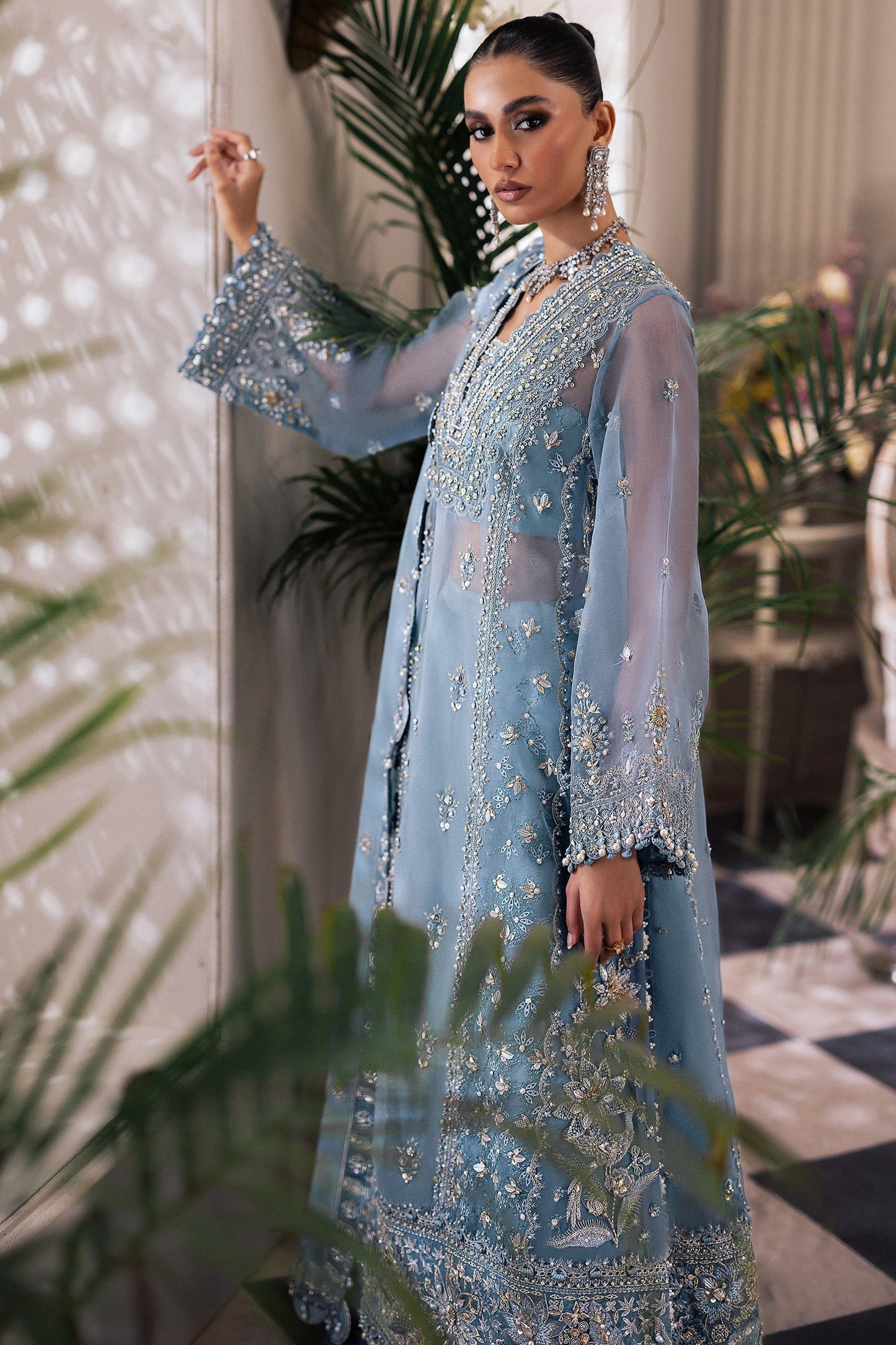 Gossamer by Zaha Embroidered Organza 3Pc Suit ZC24-07 Azura