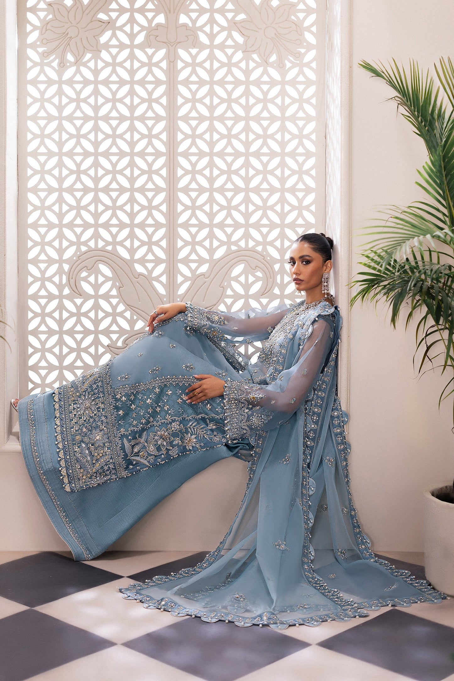 Gossamer by Zaha Embroidered Organza 3Pc Suit ZC24-07 Azura