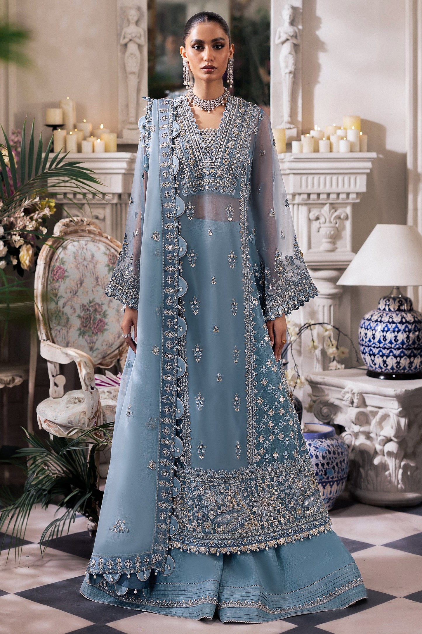 Gossamer by Zaha Embroidered Organza 3Pc Suit ZC24-07 Azura