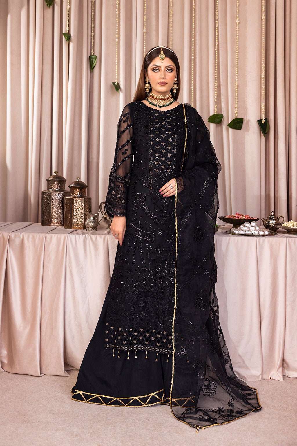 Emaan Adeel Romansiyyah Luxury Formal 3 Piece Suit RM-07 Black Swan - Riwayat-e-khas