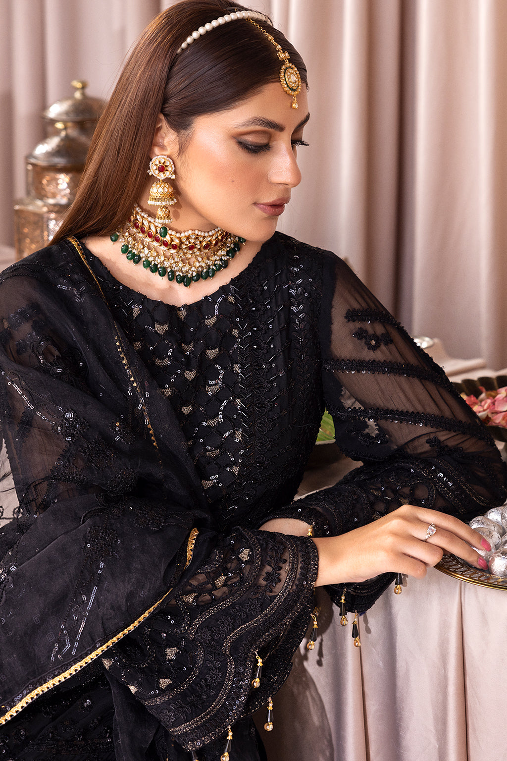 Emaan Adeel Romansiyyah Luxury Formal 3 Piece Suit RM-07 Black Swan - Riwayat-e-khas