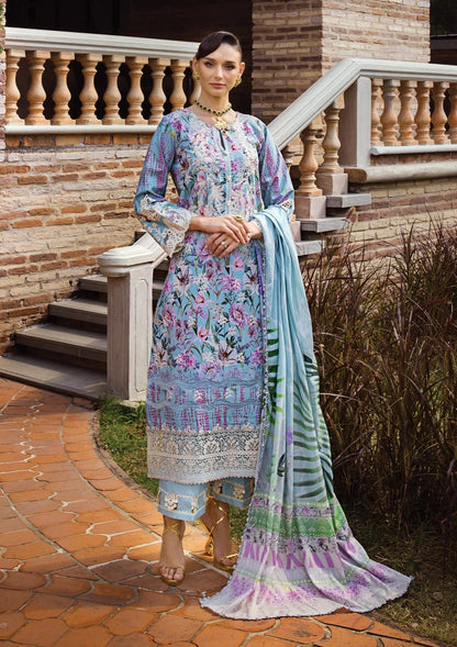 Elaf Premium Print Chikankari Lawn Unstitched 3Pc Suit ECT-03B OAK MIST