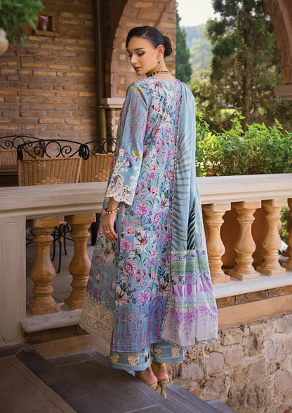 Elaf Premium Print Chikankari Lawn Unstitched 3Pc Suit ECT-03A OCEAN BLUE