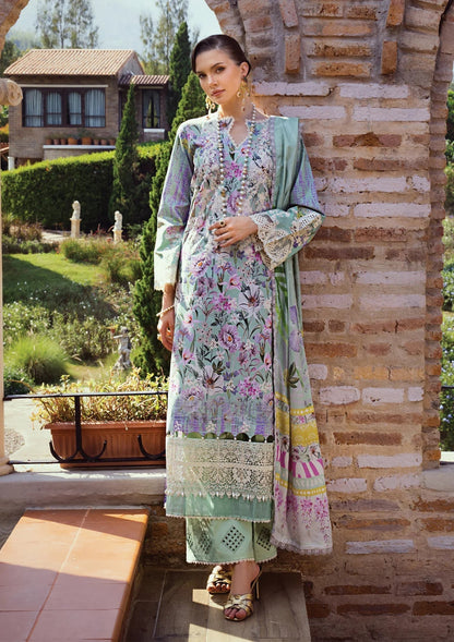 Elaf Premium Print Chikankari Lawn Unstitched 3Pc Suit ECT-03B OAK MIST