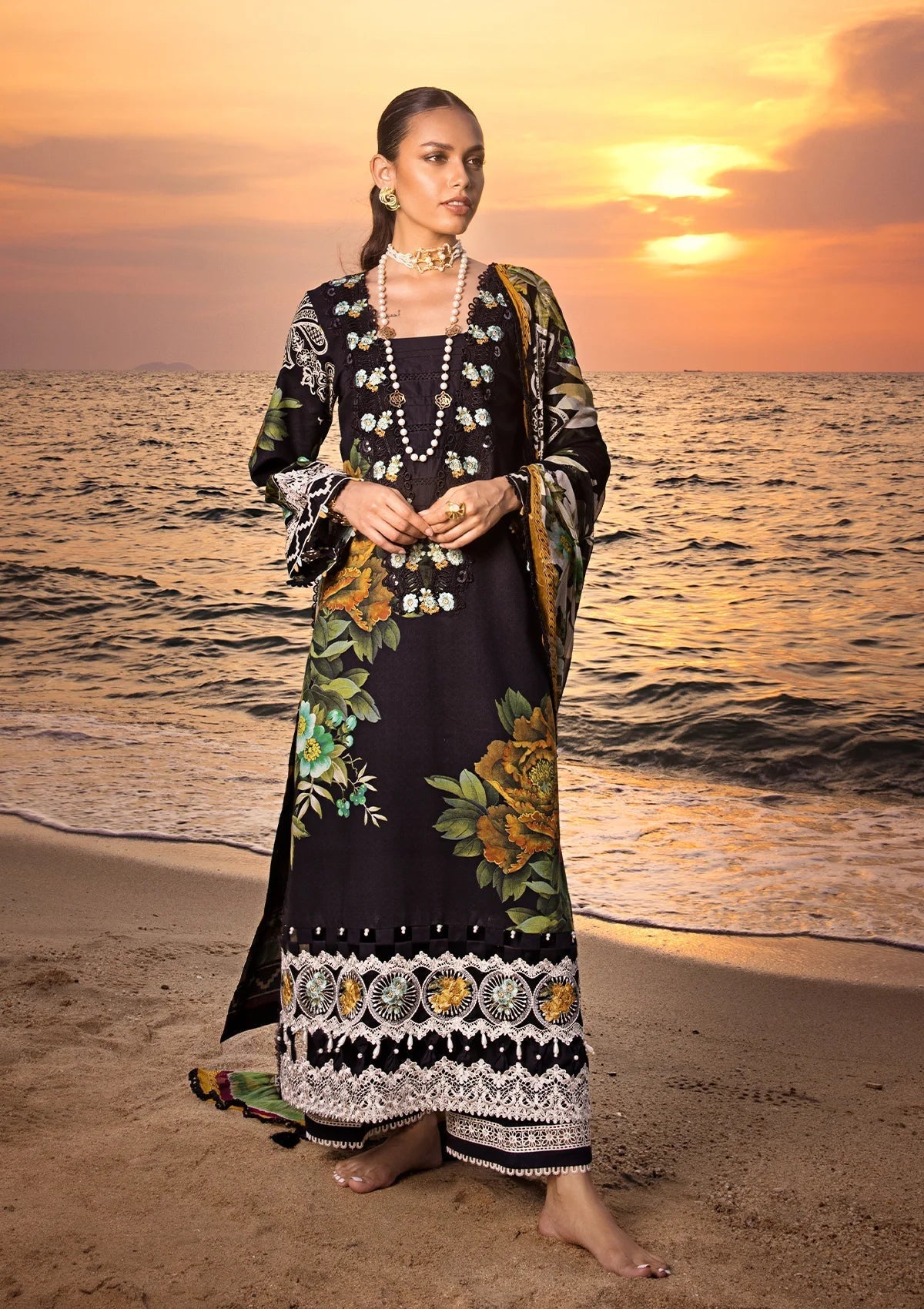 ELAF Signature Embroidered Lawn Unstitched 3Pc Suit ESL-08B NIGHTFALL