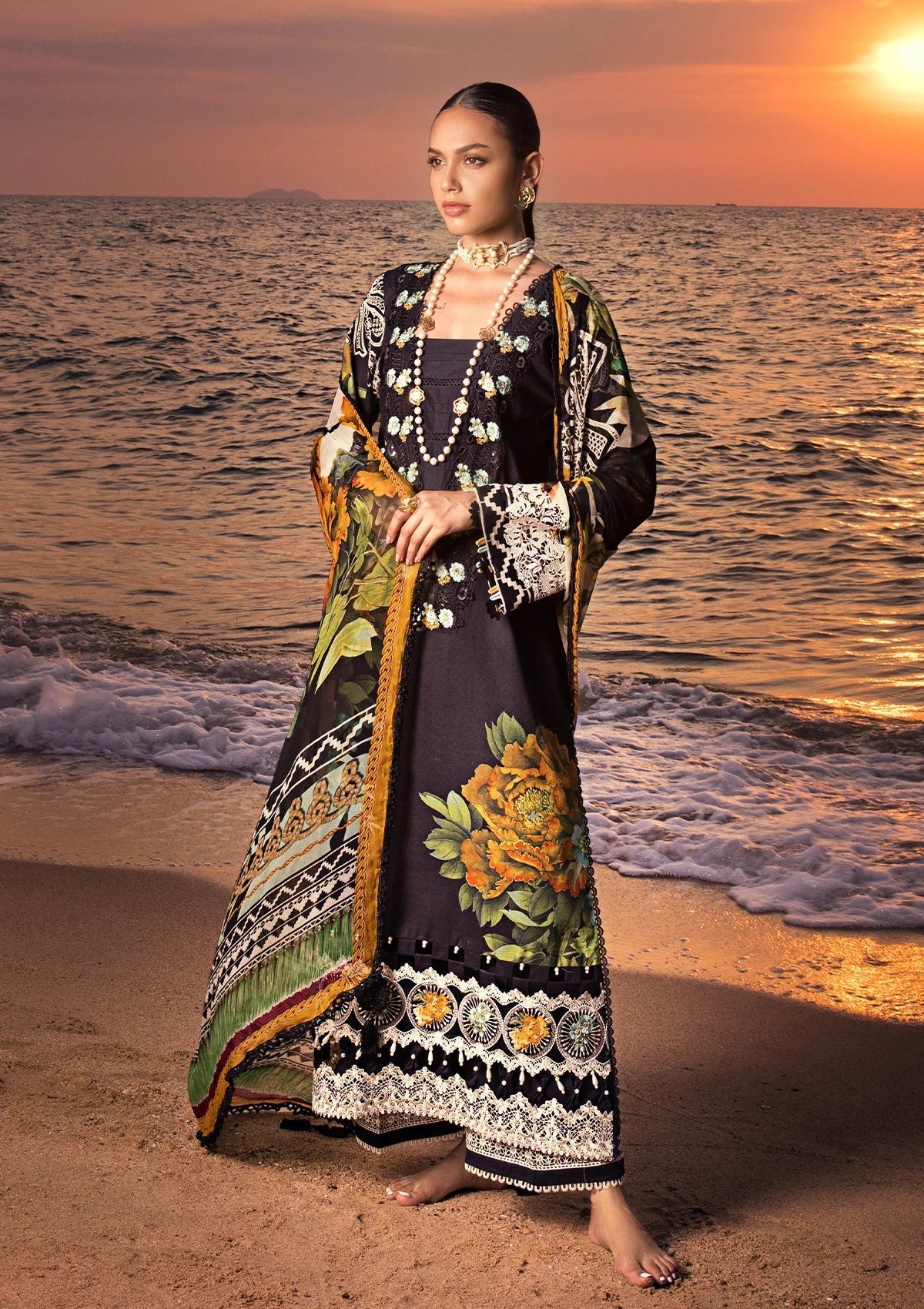 ELAF Signature Embroidered Lawn Unstitched 3Pc Suit ESL-08B NIGHTFALL