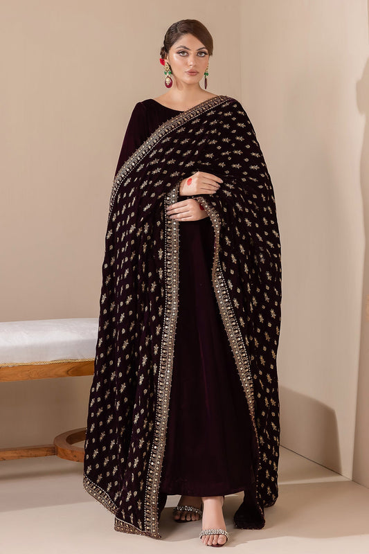 EMBROIDERED VELVET SHAWL VS-42 - Riwayat-e-khas