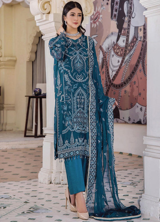 Pareesha by Humdum Embroidered Chiffon 3Pc Suit PS-08 - Riwayat-e-khas