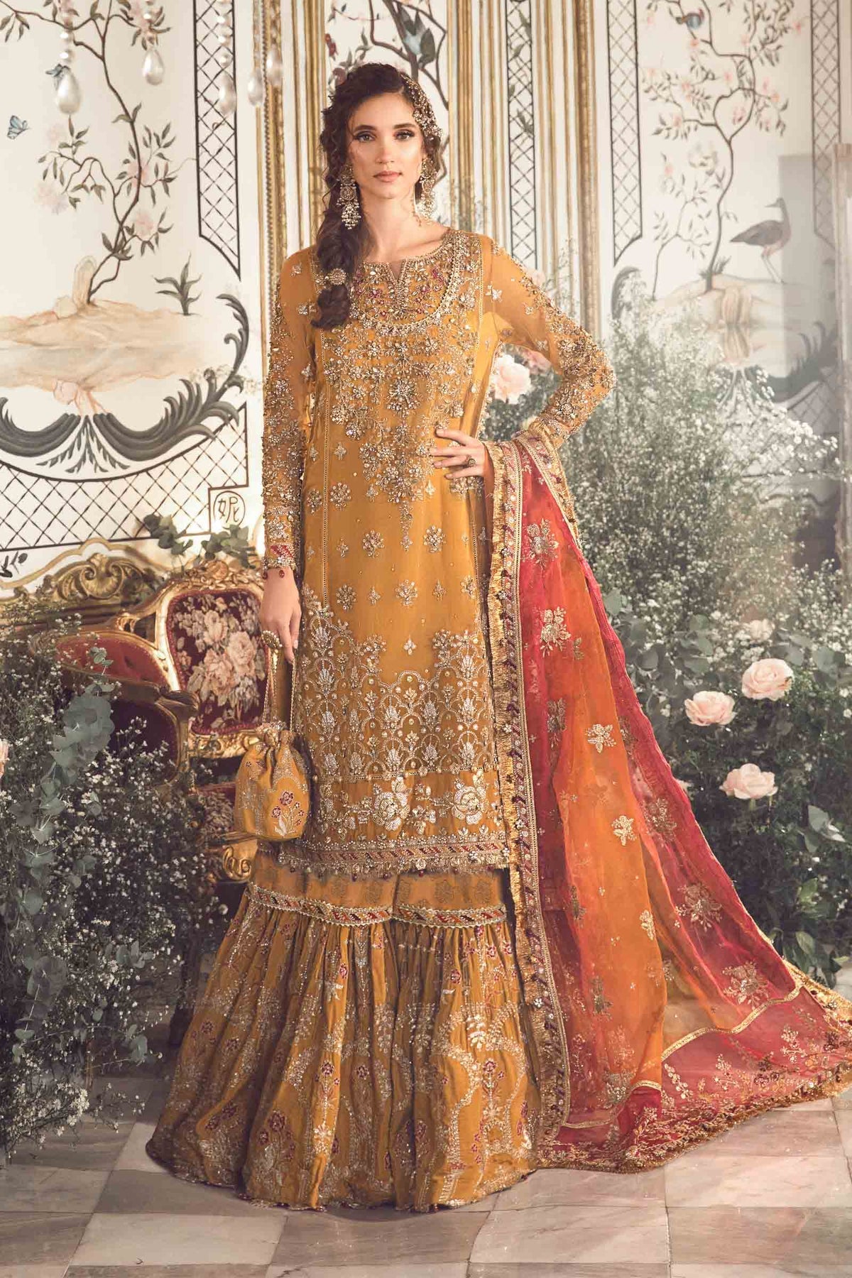 MARIA.B-MBROIDERED | Mustard BD-2707 - Riwayat-e-khas