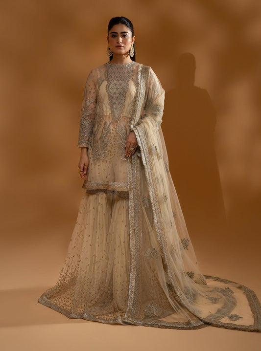 Hemstitch Wedding Formal Net 3Pc Suit WDU-08 Leila - Riwayat-e-khas