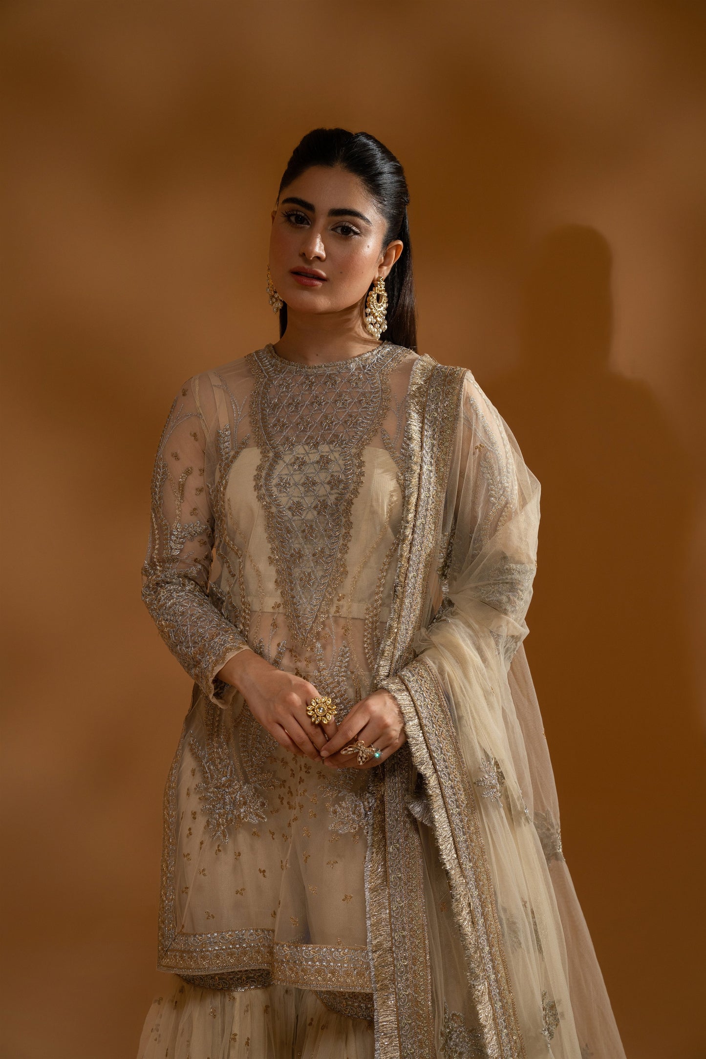 Hemstitch Wedding Formal Net 3Pc Suit WDU-08 Leila - Riwayat-e-khas