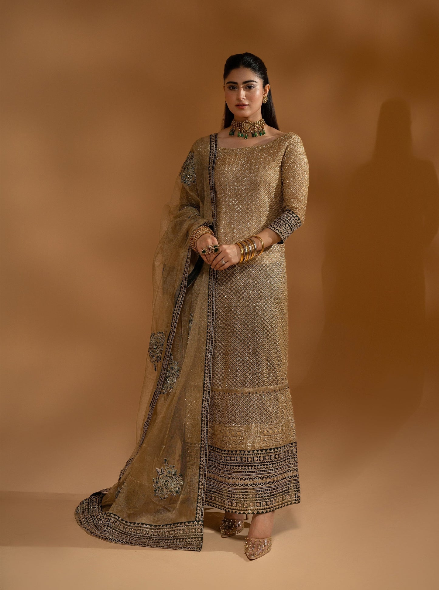 Hemstitch Wedding Formal Zari Net 3Pc Suit WDU-09 Dream - Riwayat-e-khas