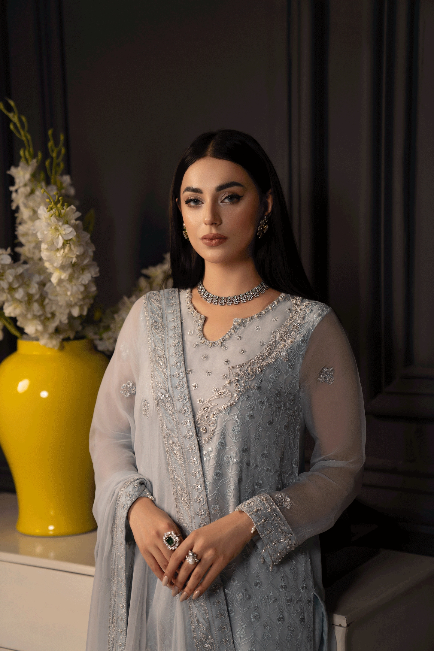 SIFA Valentino Embroidered Chiffon 3 Piece Suit - Daisy - Riwayat-e-khas