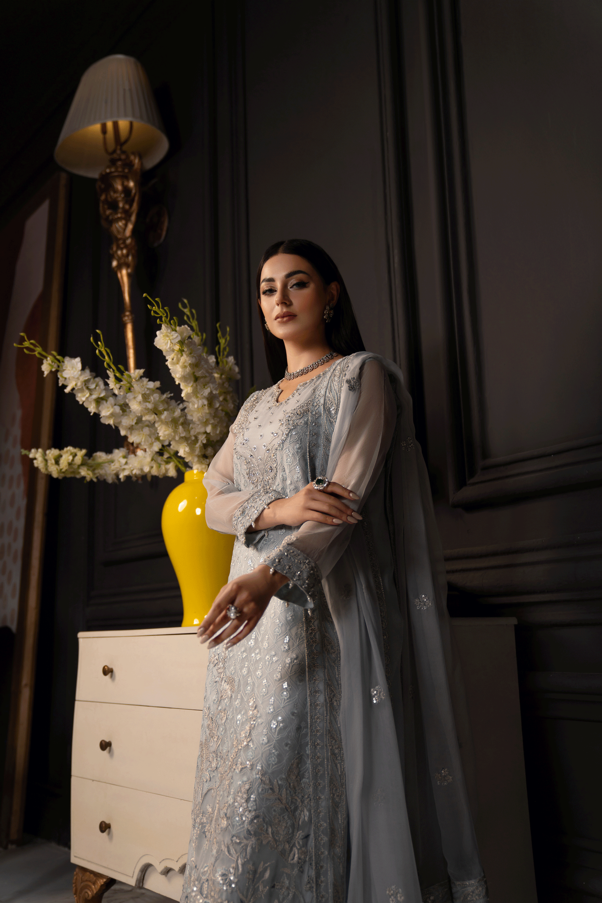 SIFA Valentino Embroidered Chiffon 3 Piece Suit - Daisy - Riwayat-e-khas