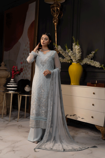 SIFA Valentino Embroidered Chiffon 3 Piece Suit - Daisy - Riwayat-e-khas