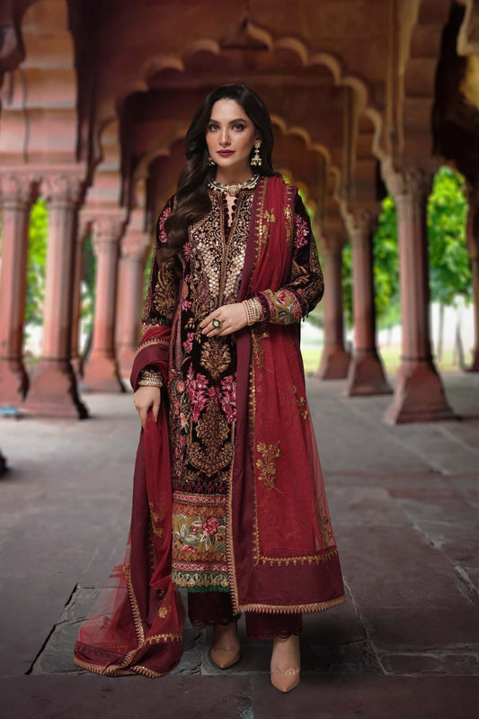 Sable Vogue Embroidered Velvet 3 Piece Suit FC-06-23 - Riwayat-e-khas